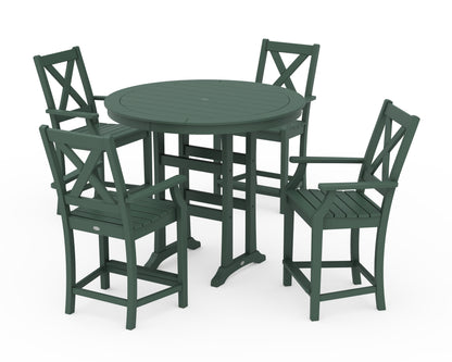 POLYWOOD® Braxton 5-Piece Nautical Trestle Arm Chair Counter Set in Green