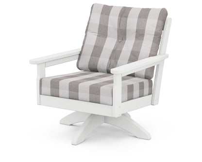 POLYWOOD® Vineyard Deep Seating Swivel Chair in White / Buffalo Plaid Grey Mist
