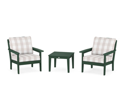Country Living Cottage 3-Piece Deep Seating Set in Green / Buffalo Plaid Dune Burlap