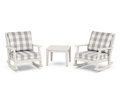 Country Living Wovendale 3-Piece Deep Seating Rocker Set in Sand / Buffalo Plaid Grey Mist