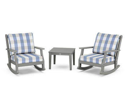 Country Living Wovendale 3-Piece Deep Seating Rocker Set in Slate Grey / Buffalo Plaid Sky Blue