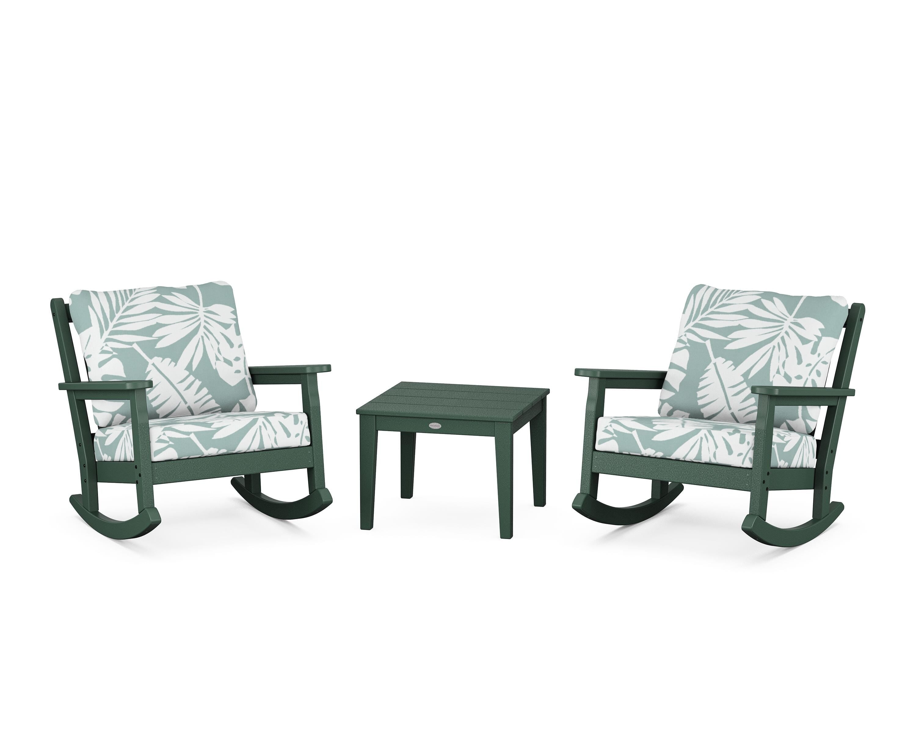 POLYWOOD® Chippendale 3-Piece Deep Seating Rocker Set in Green / Leaf Glacier Spa
