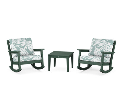 POLYWOOD® Chippendale 3-Piece Deep Seating Rocker Set in Green / Leaf Glacier Spa