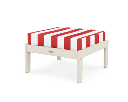 Country Living Cottage Deep Seating Ottoman in Sand / Cabana Stripe Crimson