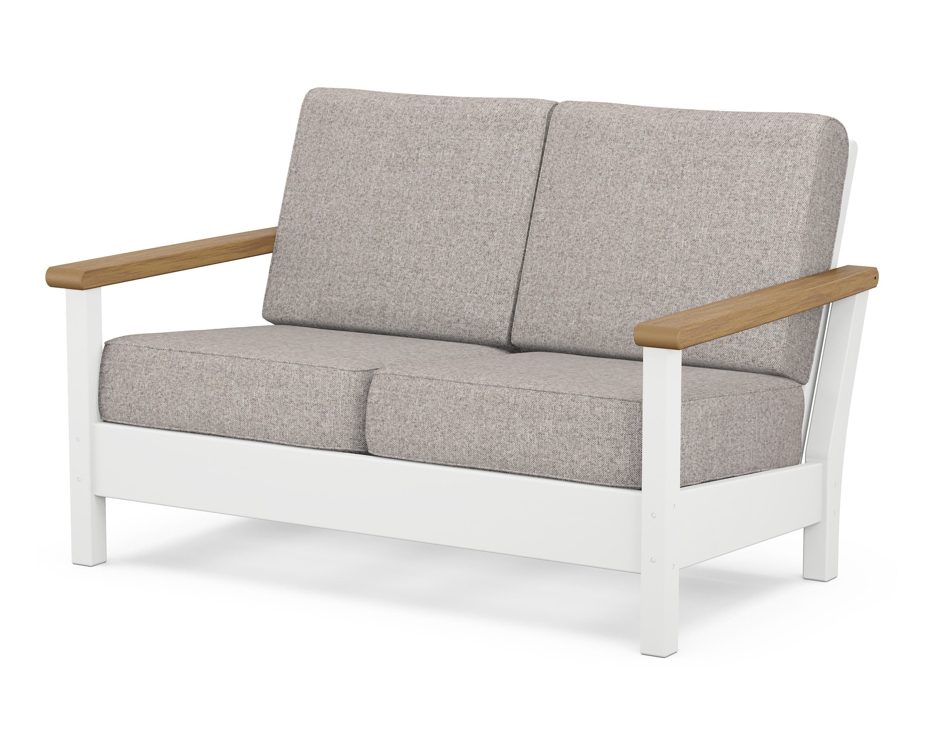 POLYWOOD® Harbour Deep Seating Loveseat in White / Natural / Weathered Tweed