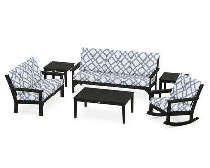 POLYWOOD® Vineyard 6-Piece Deep Seating Set in Black / Trellis Sky Blue