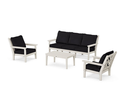 POLYWOOD® Chippendale 4-Piece Deep Seating Set with Sofa in Sand / Midnight Linen