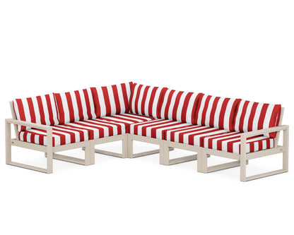 POLYWOOD® EDGE 6-Piece Modular Deep Seating Set in Sand / Cabana Stripe Crimson