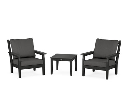 POLYWOOD® Chippendale 3-Piece Deep Seating Set in Black / Spectrum Carbon