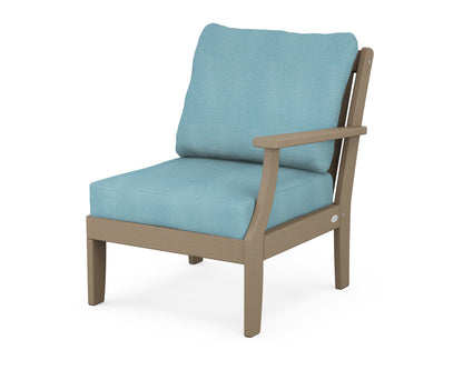 POLYWOOD® Braxton Modular Right Arm Chair in Vintage Sahara / Lattice Sky Blue