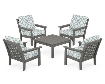 POLYWOOD® Vineyard 5-Piece Deep Seating Conversation Set in Slate Grey / Trellis Glacier Spa