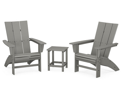 POLYWOOD® Modern 3-Piece Curveback Adirondack Set with Long Island 18" Side Table in Slate Grey