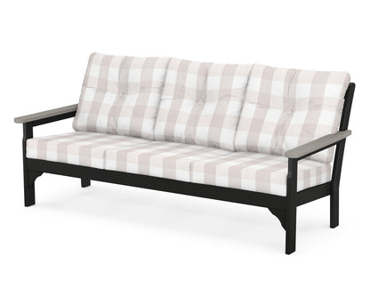 POLYWOOD® Vineyard Deep Seating Sofa in Black / Driftwood / Buffalo Plaid Dune Burlap