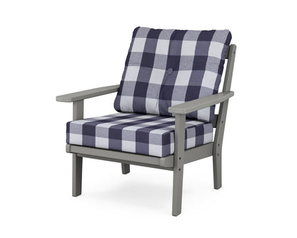 POLYWOOD® Oxford Deep Seating Chair in Slate Grey / Buffalo Plaid Navy