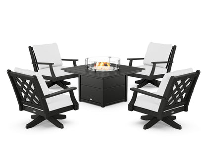 Country Living Wovendale 5-Piece Deep Seating Swivel Conversation Set with Fire Pit Table in Black / Natural
