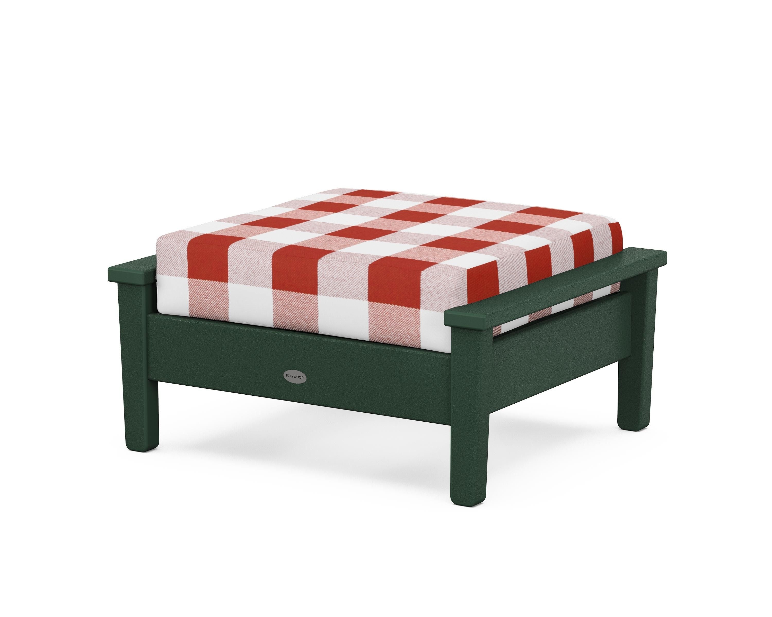 POLYWOOD® Prescott Deep Seating Ottoman in Green / Buffalo Plaid Crimson