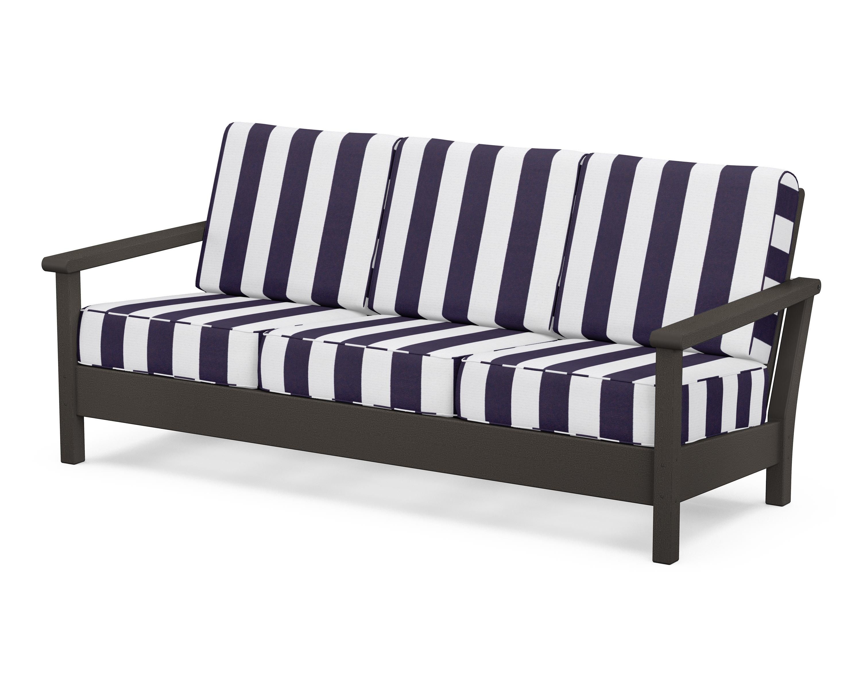 POLYWOOD® Harbour Deep Seating Sofa in Vintage Coffee / Cabana Stripe Navy