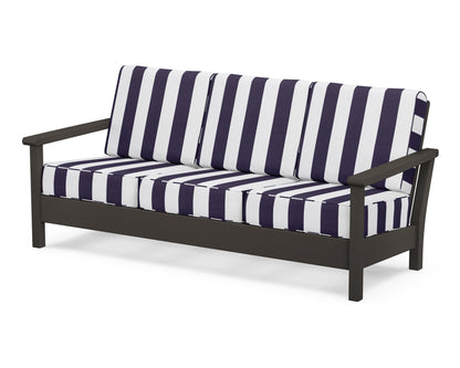POLYWOOD® Harbour Deep Seating Sofa in Vintage Coffee / Cabana Stripe Navy