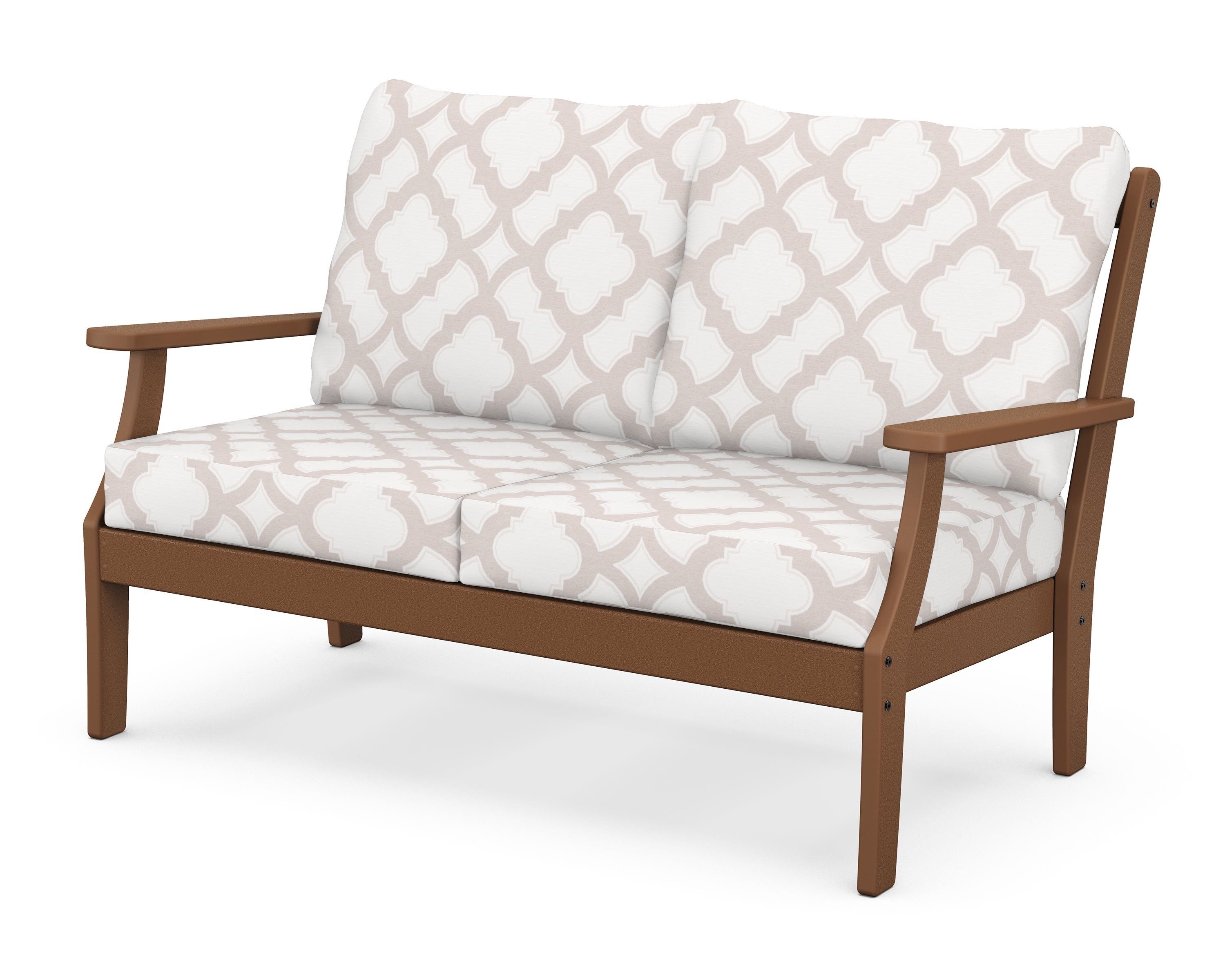 POLYWOOD® Braxton Deep Seating Loveseat in Teak / Trellis Dune Burlap