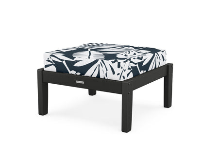 Martha Stewart by POLYWOOD® Chinoiserie Deep Seating Ottoman in Black / Leaf Marine Indigo