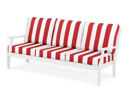 POLYWOOD® Braxton Deep Seating Sofa in White / Cabana Stripe Crimson