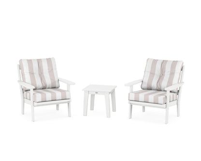 POLYWOOD® Prairie 3-Piece Deep Seating Set in White / Cabana Stripe Dune Burlap