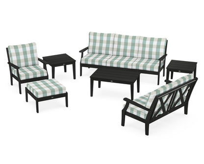 POLYWOOD® Braxton 7-Piece Deep Seating Set in Black / Buffalo Plaid Glacier Spa