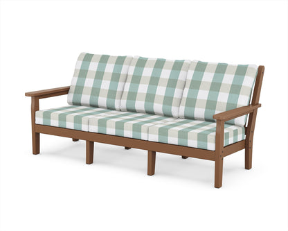 POLYWOOD® Chippendale Deep Seating Sofa in Teak / Buffalo Plaid Glacier Spa