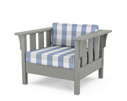 Martha Stewart by POLYWOOD® Acadia Deep Seating Chair in Slate Grey / Buffalo Plaid Sky Blue