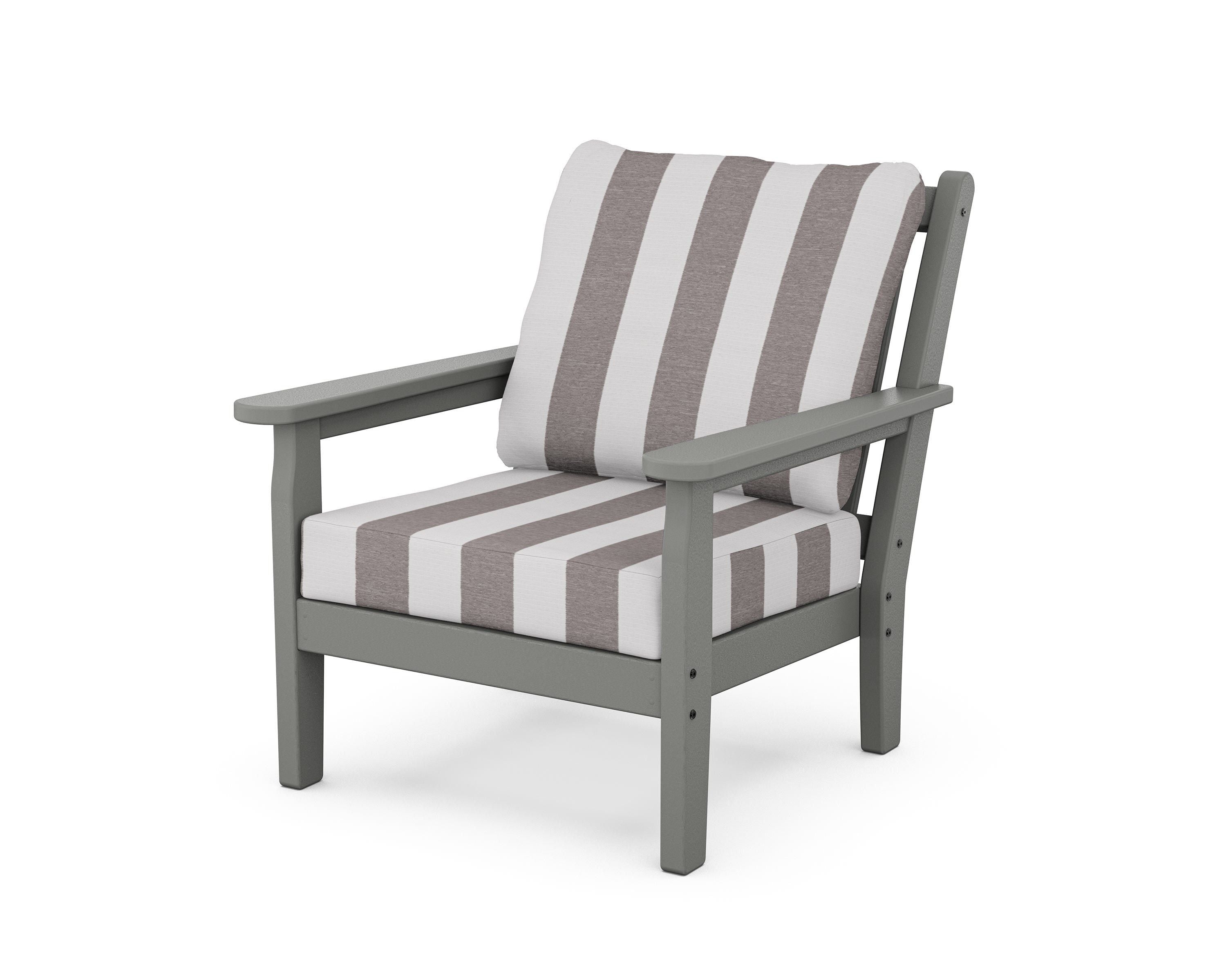 POLYWOOD® Chippendale Deep Seating Chair in Slate Grey / Cabana Stripe Grey Mist