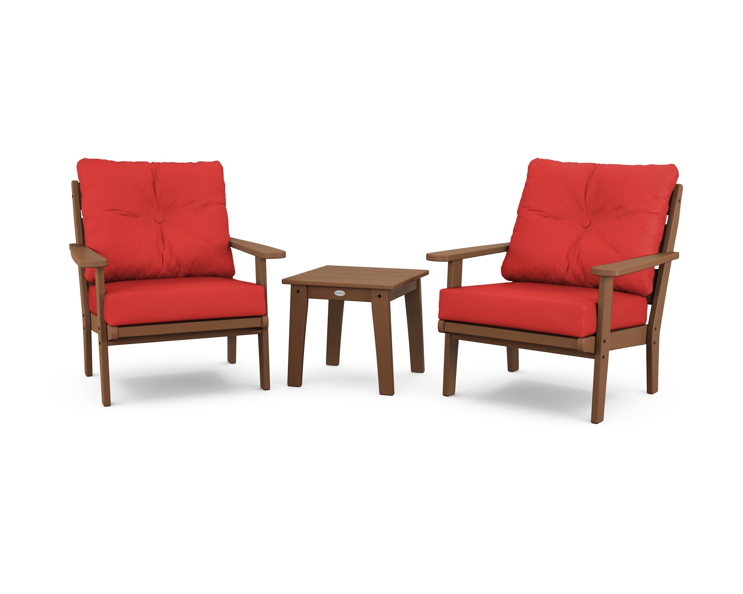 POLYWOOD® Lakeside 3-Piece Deep Seating Chair Set in Teak / Crimson Linen
