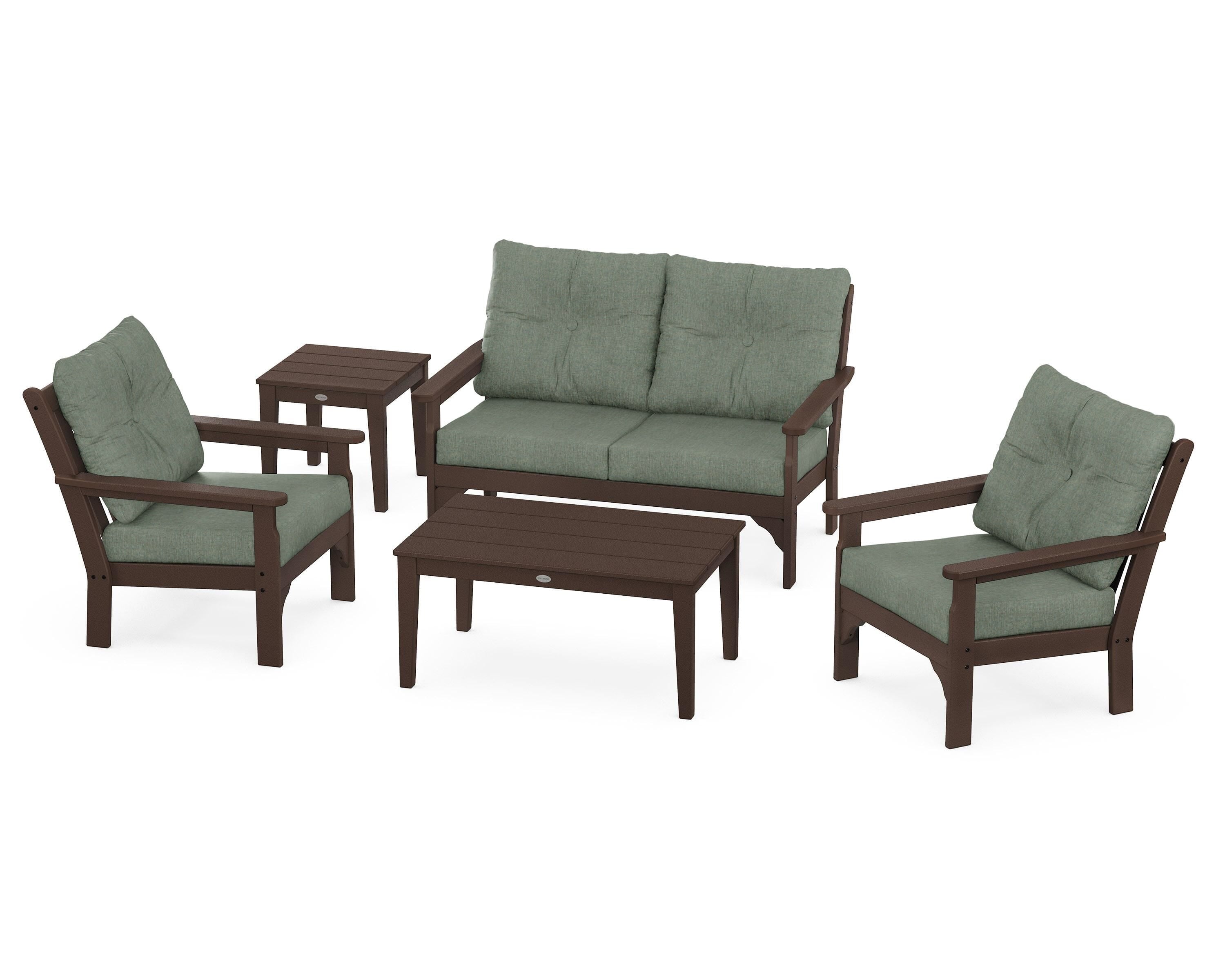 POLYWOOD® Vineyard 5-Piece Deep Seating Set in Mahogany / Cast Sage