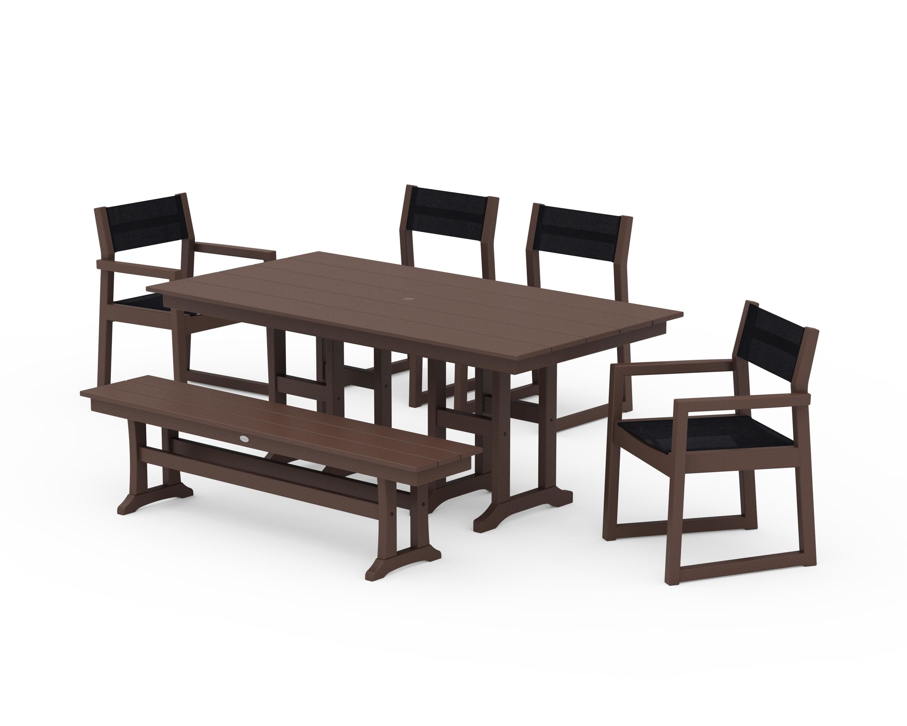 POLYWOOD® EDGE Sling 6-Piece Farmhouse Dining Set in Mahogany / Black Sling