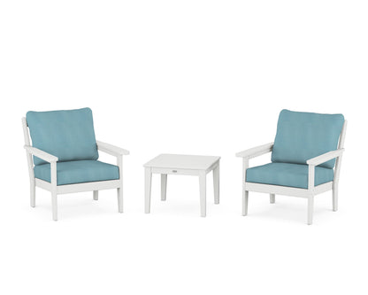 Country Living Cottage 3-Piece Deep Seating Set in White / Lattice Sky Blue
