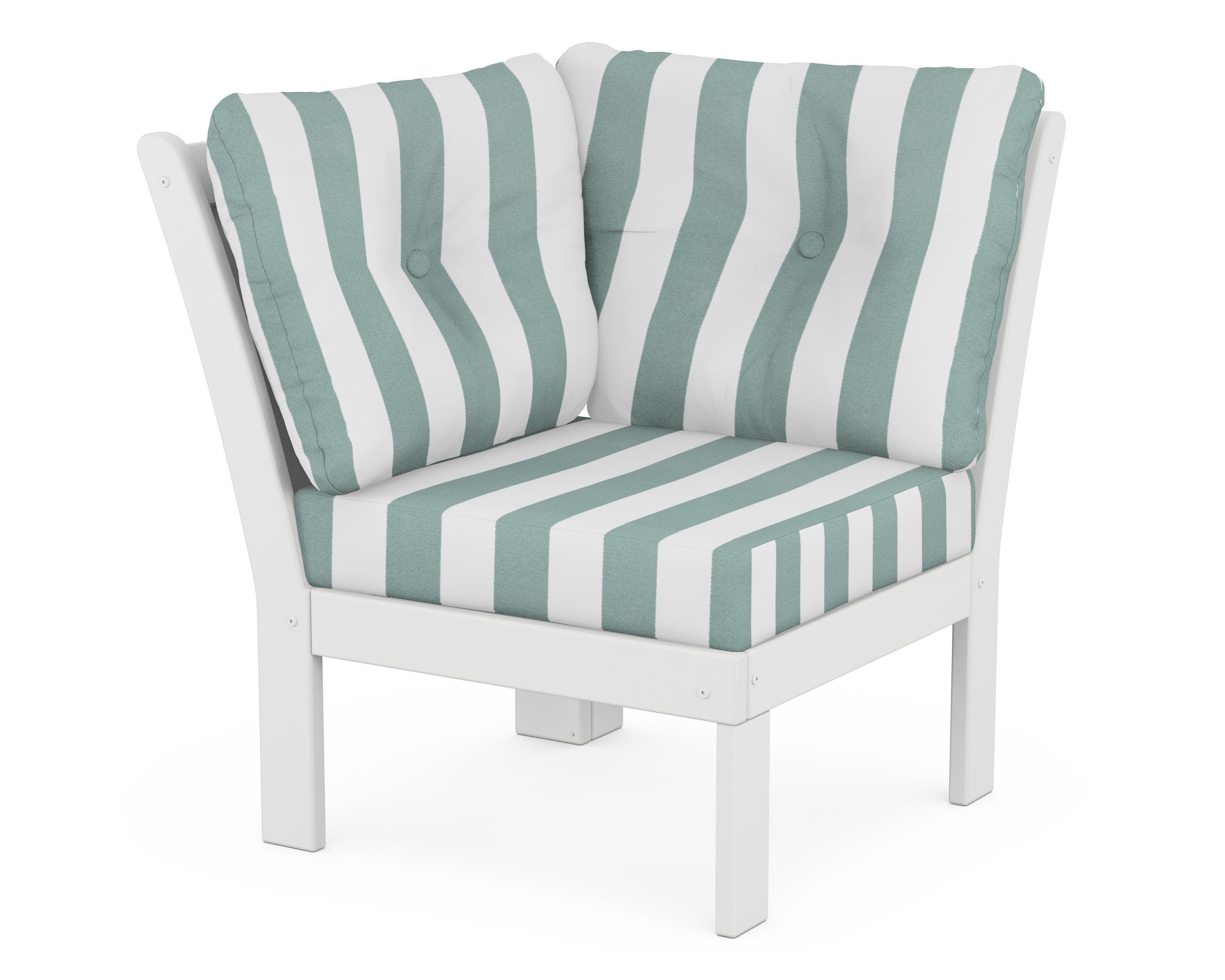 POLYWOOD® Vineyard Modular Corner Chair in White / Cabana Stripe Glacier Spa