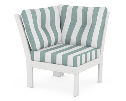POLYWOOD® Vineyard Modular Corner Chair in White / Cabana Stripe Glacier Spa