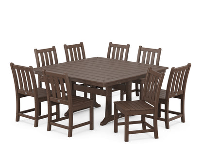 POLYWOOD® Traditional Garden 9-Piece Nautical Trestle Dining Set in Mahogany