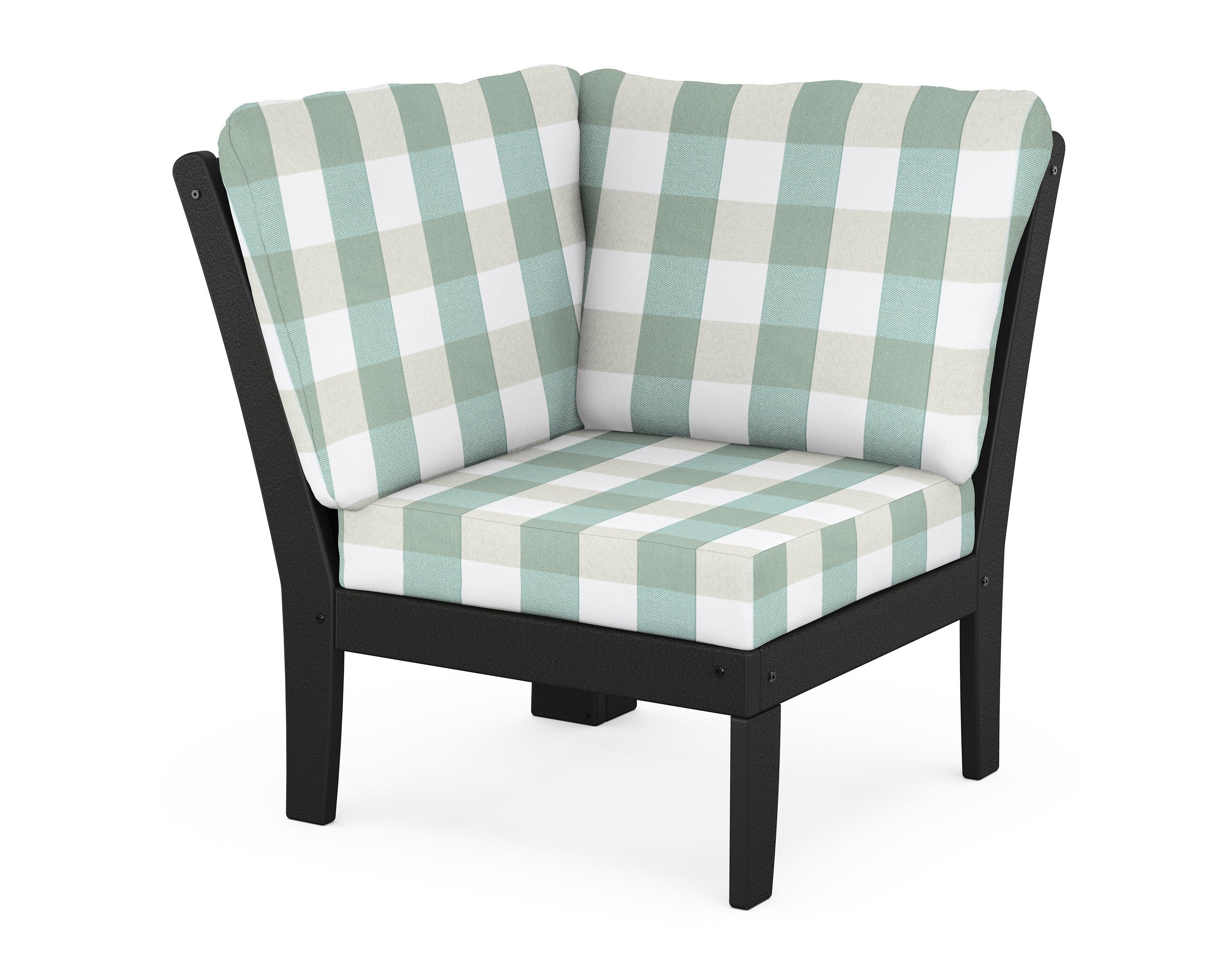 POLYWOOD® Braxton Modular Corner Chair in Black / Buffalo Plaid Glacier Spa