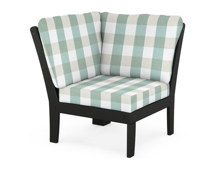 POLYWOOD® Braxton Modular Corner Chair in Black / Buffalo Plaid Glacier Spa