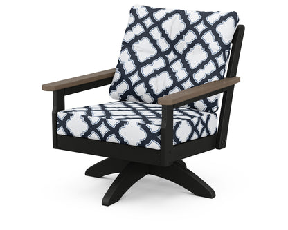 POLYWOOD® Vineyard Deep Seating Swivel Chair in Black / Kona / Trellis Marine Indigo