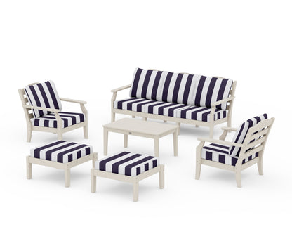 Draper James™ by  POLYWOOD® Savannah 6-Piece Lounge Sofa Set in Sand / Cabana Stripe Navy