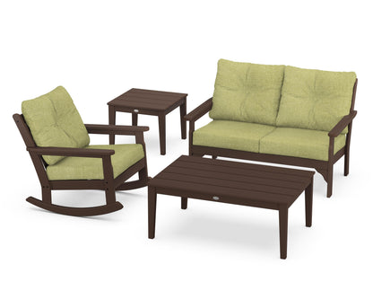 POLYWOOD® Vineyard 4-Piece Deep Seating Rocker Set in Mahogany / Chartreuse Boucle