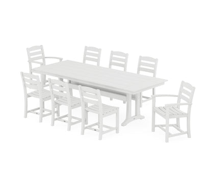 POLYWOOD® La Casa Café 9-Piece Farmhouse Dining Set with Trestle Legs in White