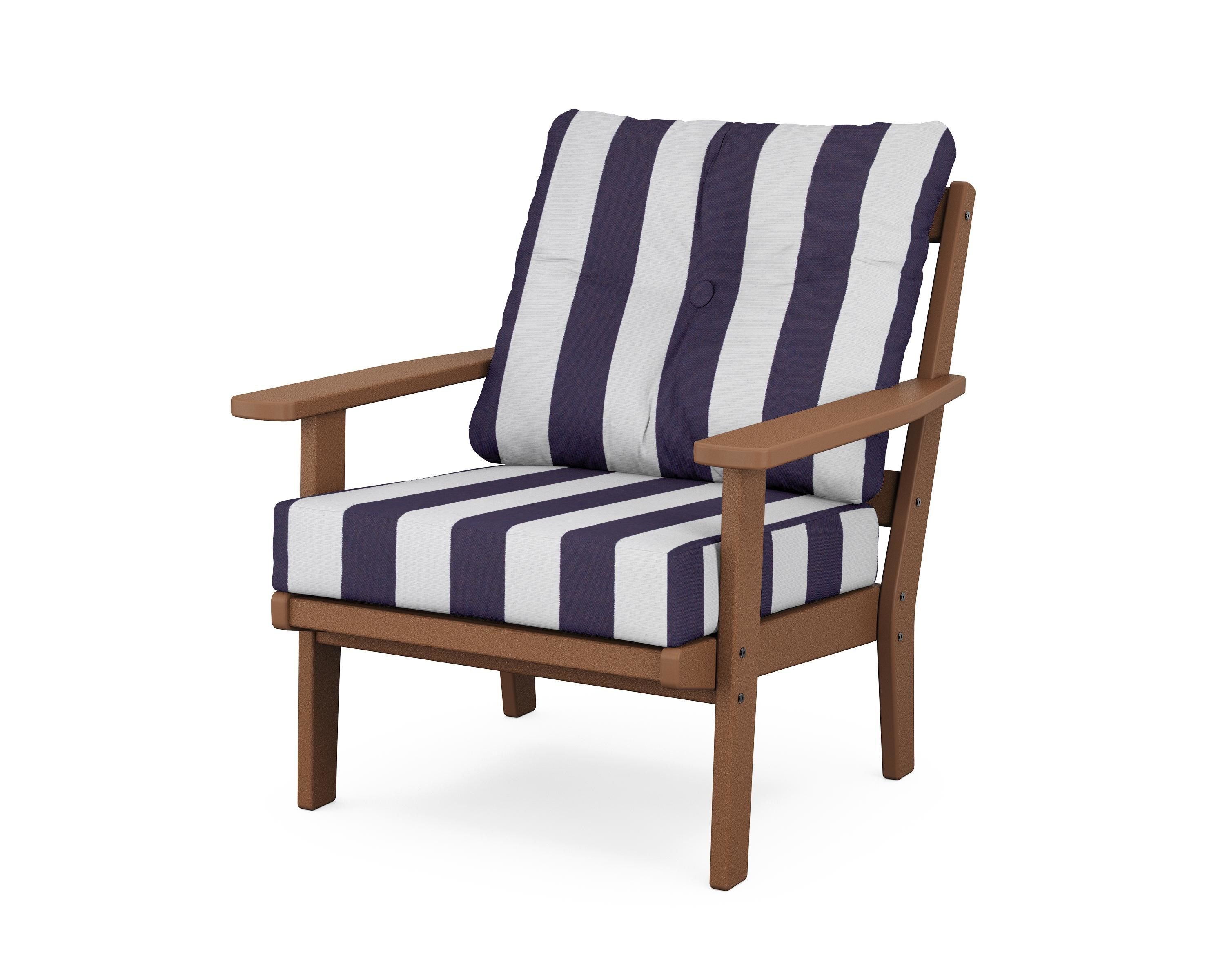 POLYWOOD® Prairie Deep Seating Chair in Teak / Cabana Stripe Navy