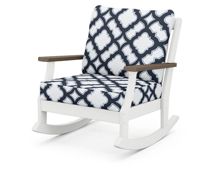 POLYWOOD® Braxton Deep Seating Rocking Chair in White / Kona / Trellis Marine Indigo