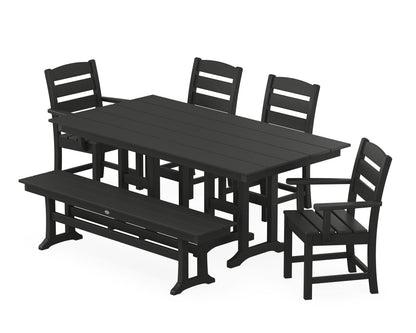 POLYWOOD® Lakeside 6-Piece Farmhouse Dining Set with Bench in Black