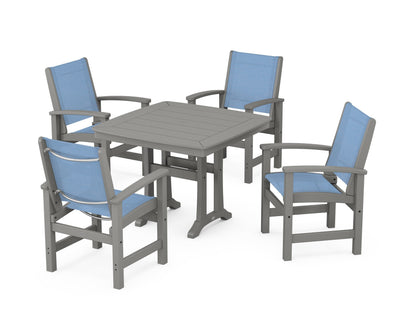 POLYWOOD® Coastal 5-Piece Dining Set with Trestle Legs in Slate Grey / Poolside Sling