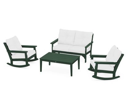 POLYWOOD® Vineyard 4-Piece Deep Seating Rocking Chair Set in Green / Natural