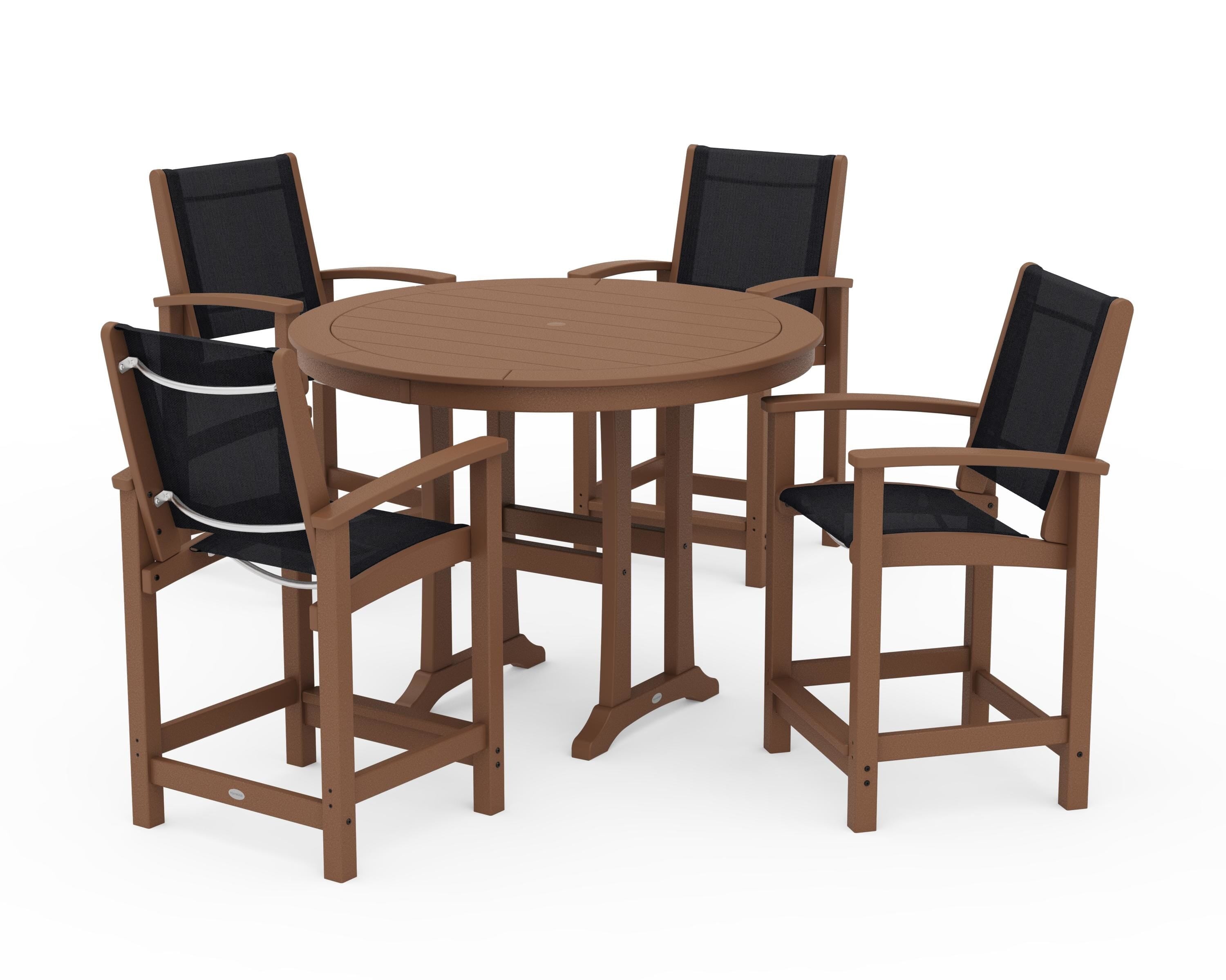 POLYWOOD® Coastal 5-Piece Counter Set in Teak / Black Sling
