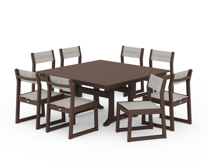 POLYWOOD® EDGE Sling Side Chair 9-Piece Farmhouse Trestle Dining Set in Mahogany / Birch Sling